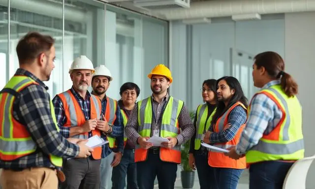 Equipe de trabalhadores com capacetes