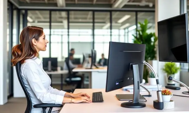 Mulher trabalhando em escritório com computador